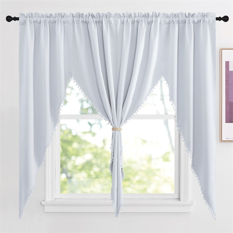 Elegant Rod Pocket Blackout Swag Valance with Pom Poms for Home Decor