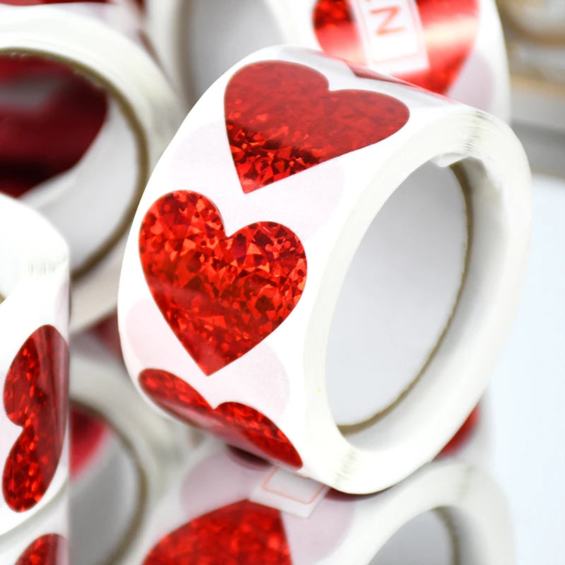 Glittery Red Heart Stickers for Valentine's Day and Weddings