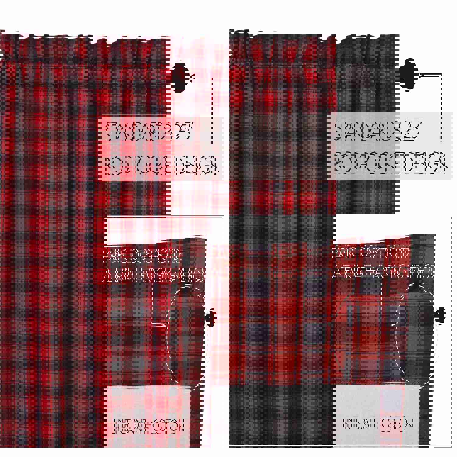 Rustic Charm Window Swag Set with Red Buffalo Plaid