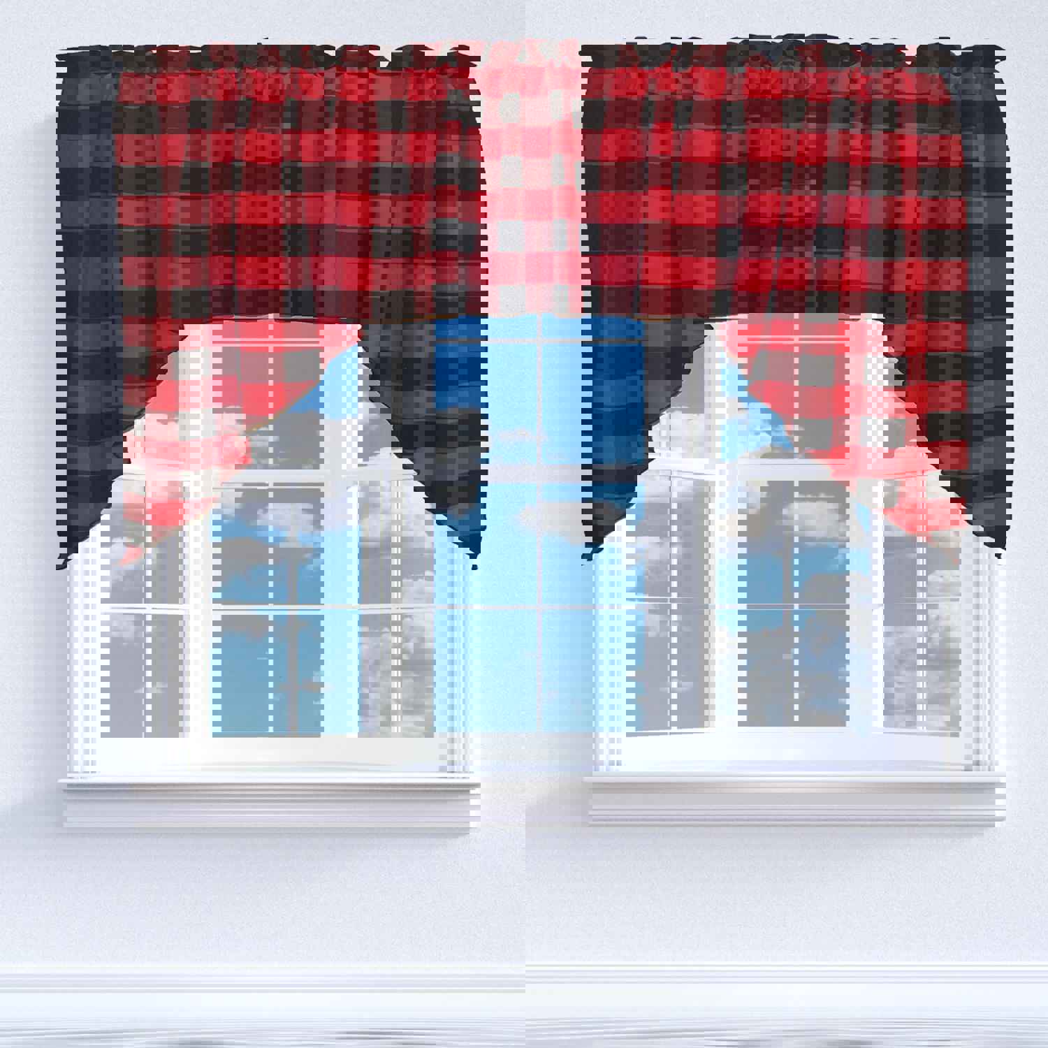 Buffalo Check Poplin Swag Window Valance Set, 72" Wide x 36" Tall