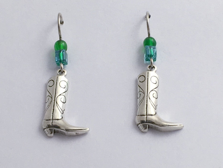 Sterling Silver Cowboy Boot Dangle Earrings with Beads
