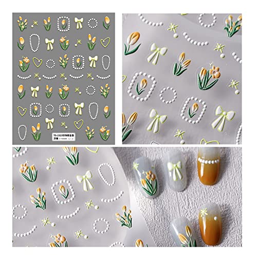 5D Flower Nail Art Stickers - 3D Embossed Floral Designs for DIY Manicures