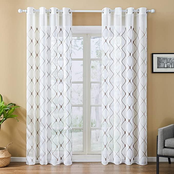 Elegant European Polyester Sheer Curtains with Diamond Embroidery