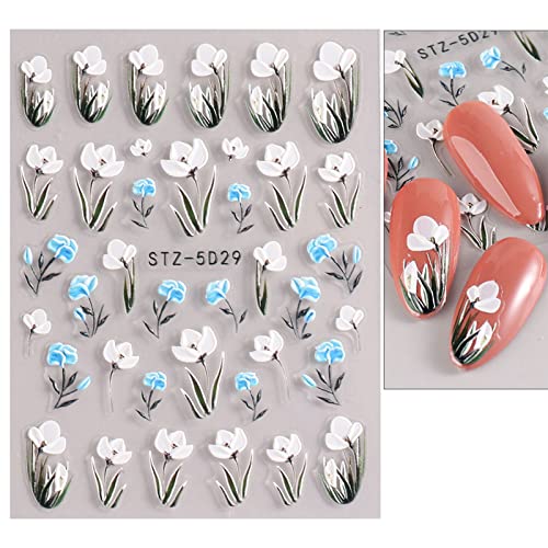 JMEOWIO 3D Embossed Flower Nail Art Stickers, Elegant Floral Design for DIY Nail Art