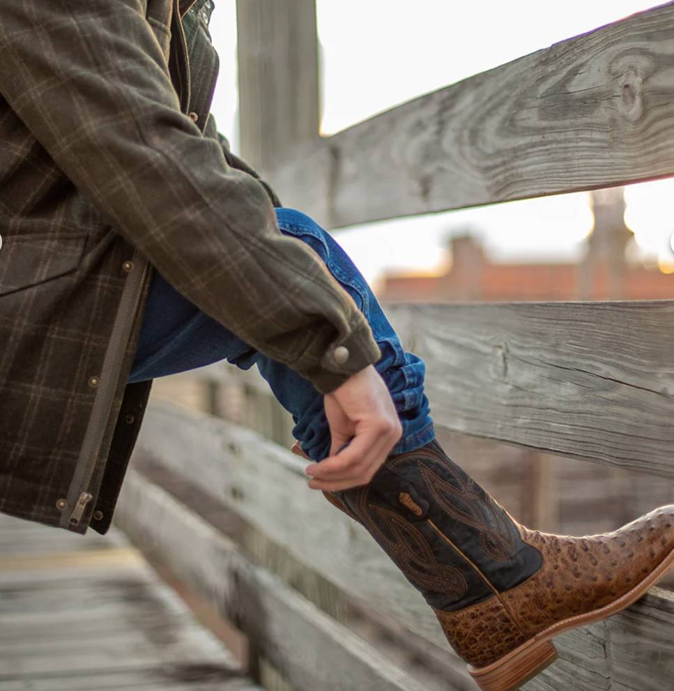 Elegant Embroidered Navy Blue Ostrich Cowboy Boots