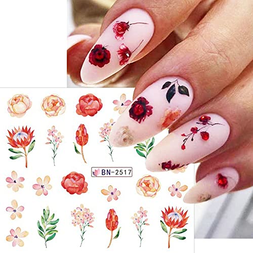 3D Flower Nail Art Stickers - Water Transfer Floral Nail Decals for Women