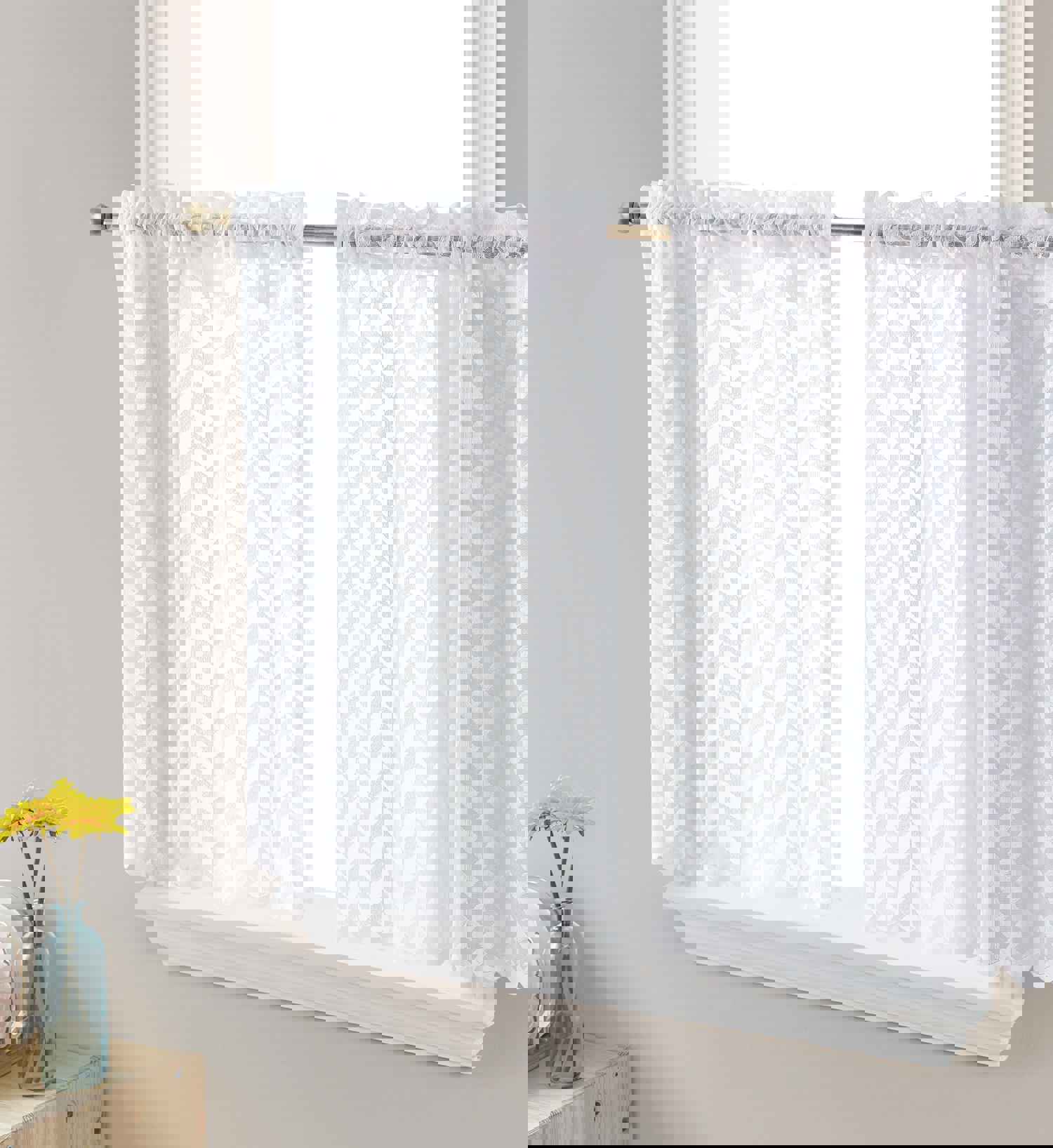 Elegant Herringbone Sheer Cafe Curtains for a Chic Kitchen