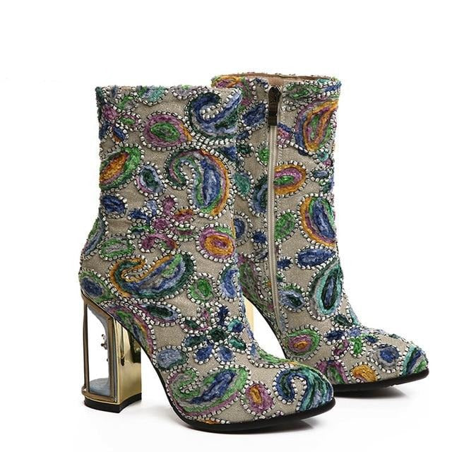Ethnic Style Women's Mid-Calf Printed Ankle Boots