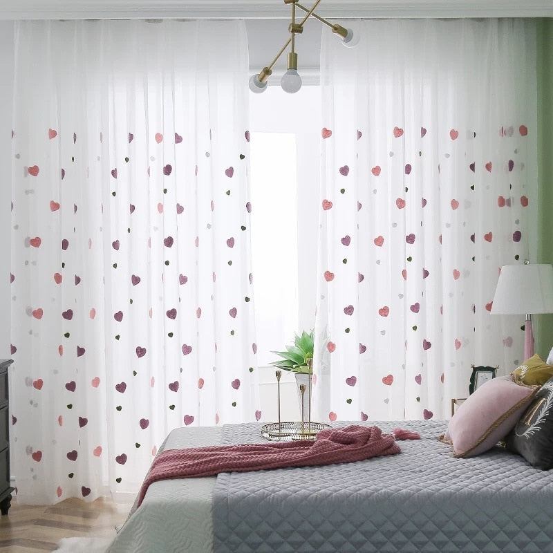 Elegant 3D Embroidered Heart Voile Curtains for Kids