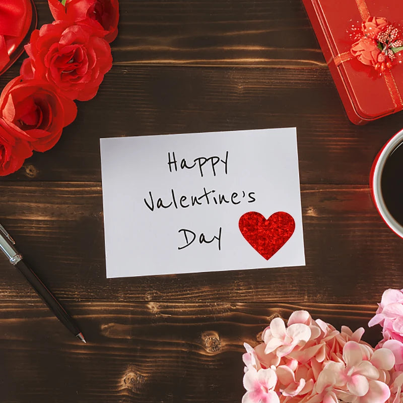 Glittery Red Heart Stickers for Valentine's Day and Weddings
