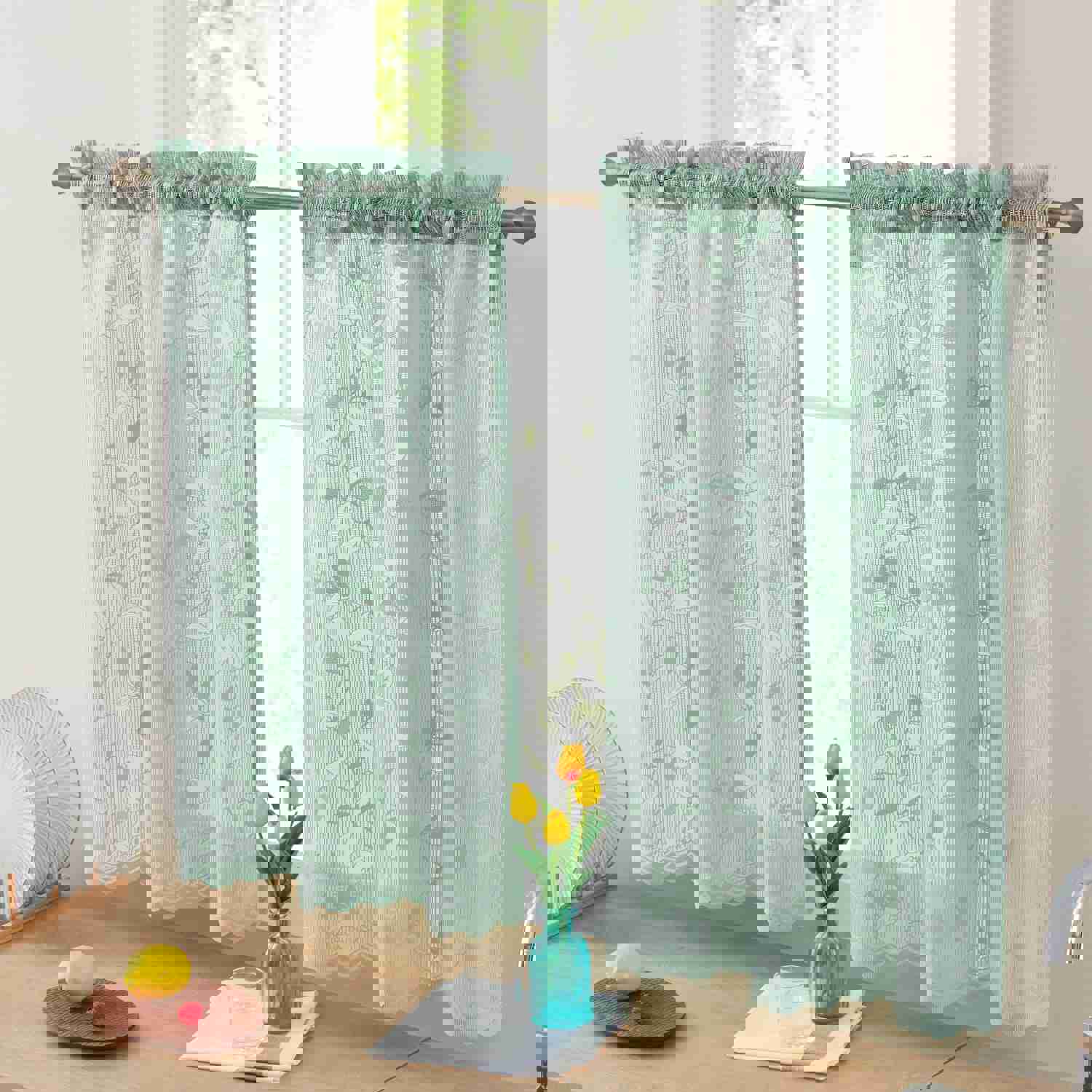 Elegant Floral Joyce Semi-Sheer Kitchen Curtains