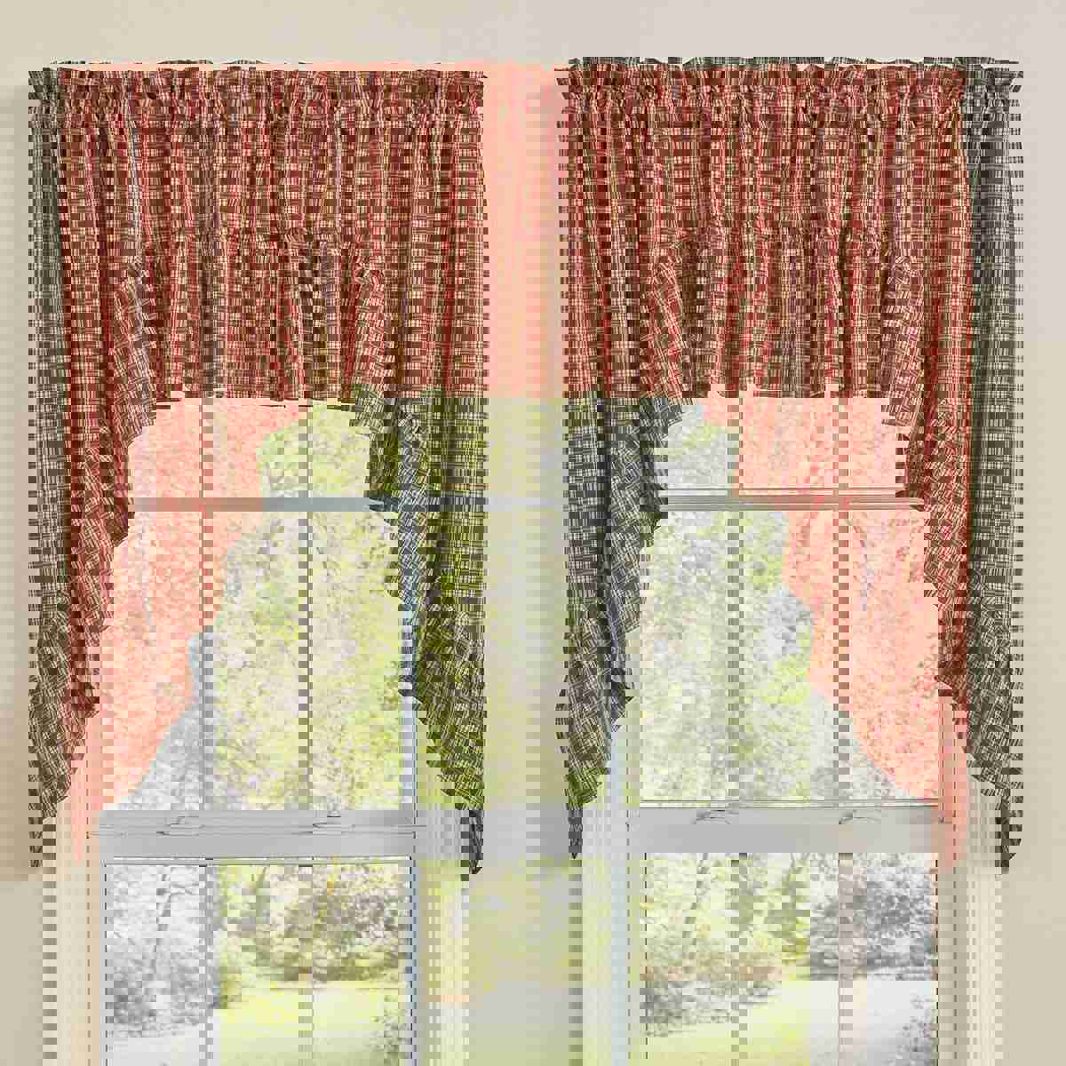 Sturbridge Ruffled Plaid Swag Pair in Wine