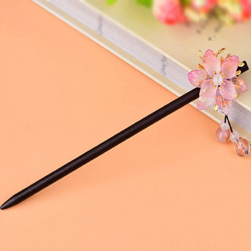 Elegant Chinese Hair Pin - Pink Blossom & Pearls