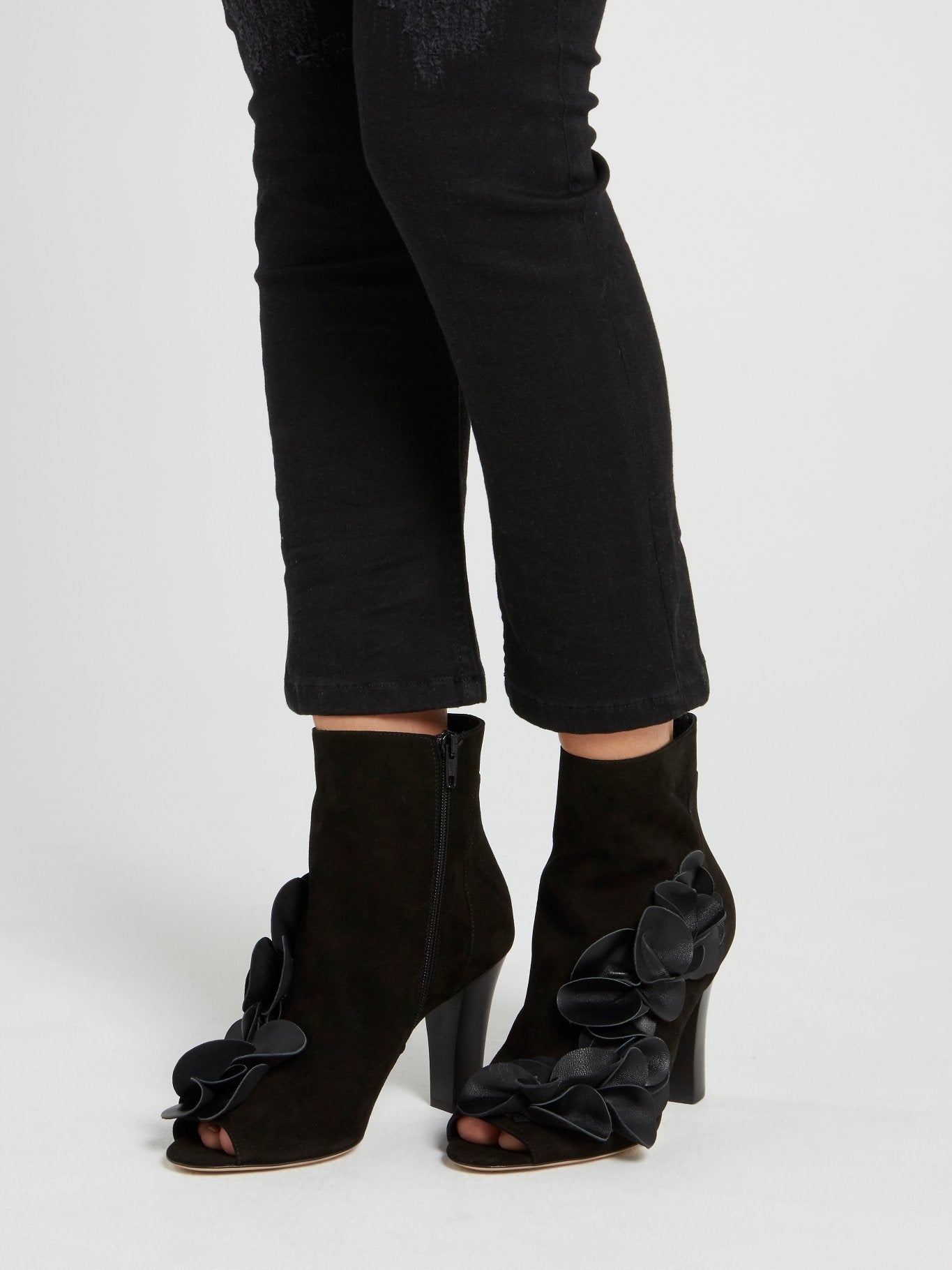Elegant Black Floral Embroidered Ankle Boots