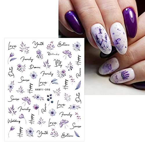 JMEOWIO Spring Floral Nail Art Stickers, 9 Sheets Self-Adhesive Design for Elegant Look