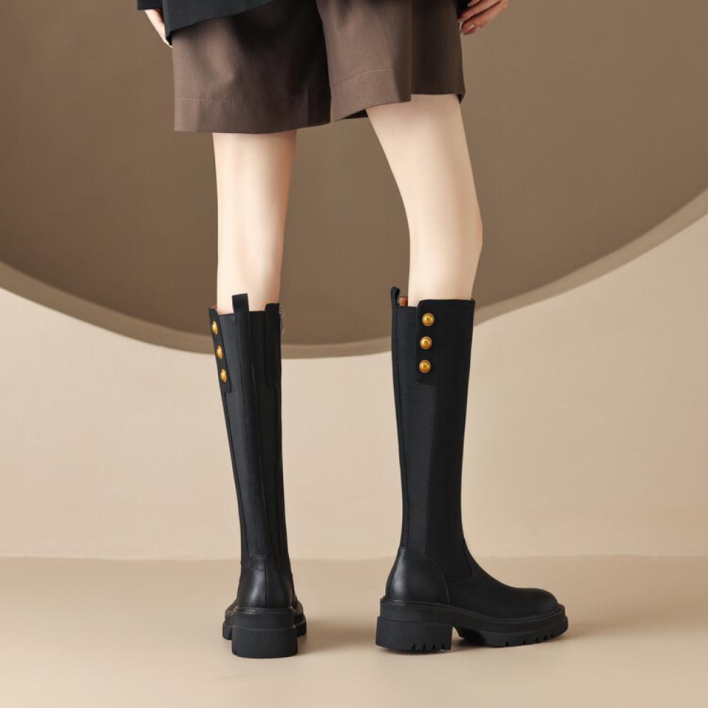 Customized Retro Chunky Heel Boots with Rivets