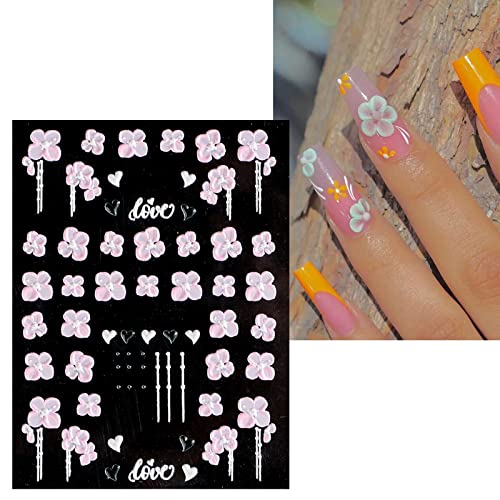 JMEOWIO 3D Embossed Flower Nail Art Stickers, Elegant Floral Design for DIY Nail Art