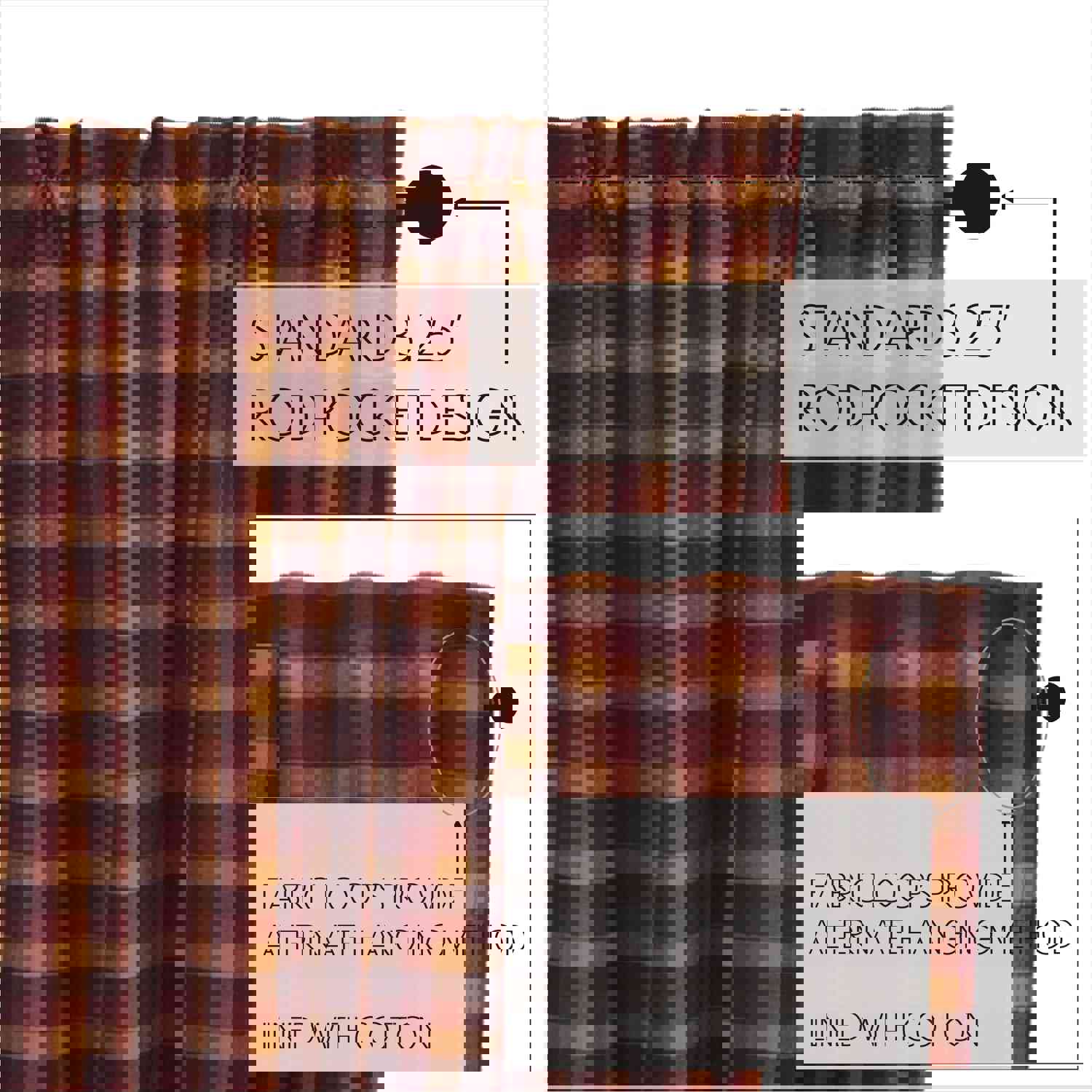 Rustic Country Style Window Swag Set - Heritage Farms Burgundy Check
