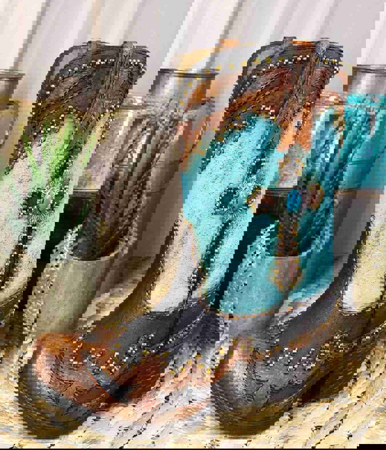7" Handcrafted Turquoise Western Cowboy Boot Decor