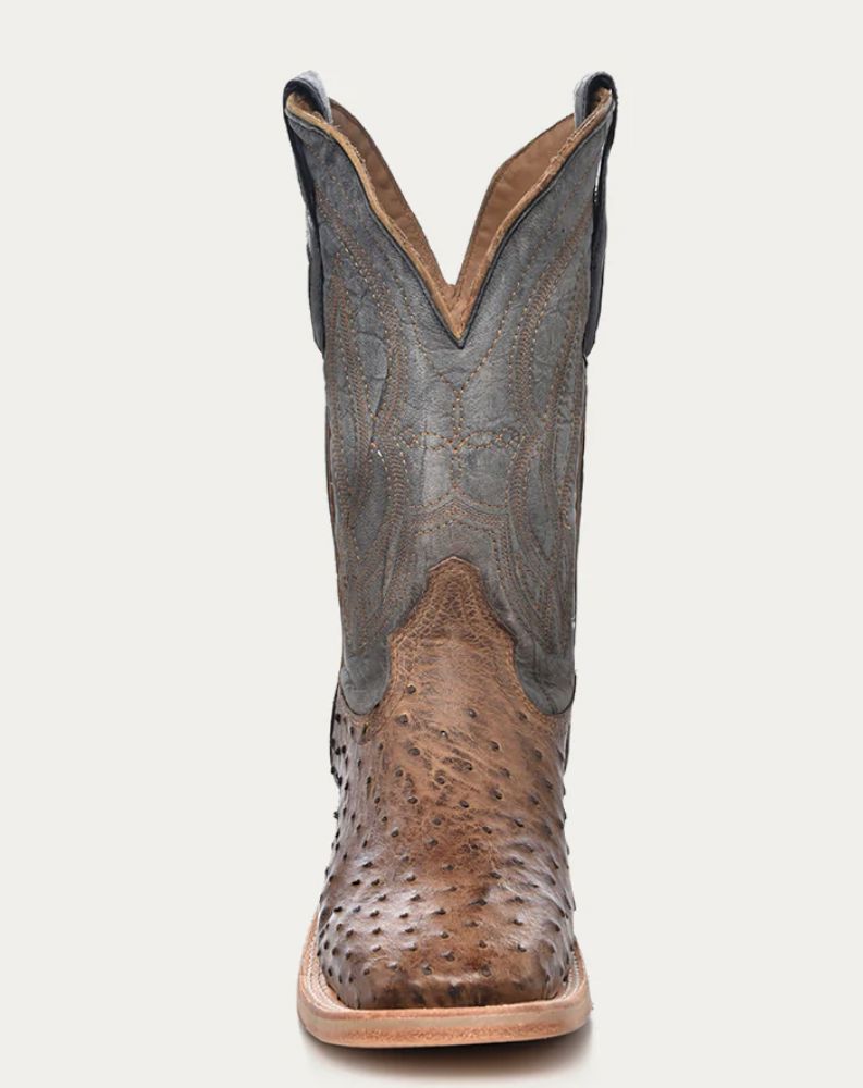 Elegant Embroidered Navy Blue Ostrich Cowboy Boots