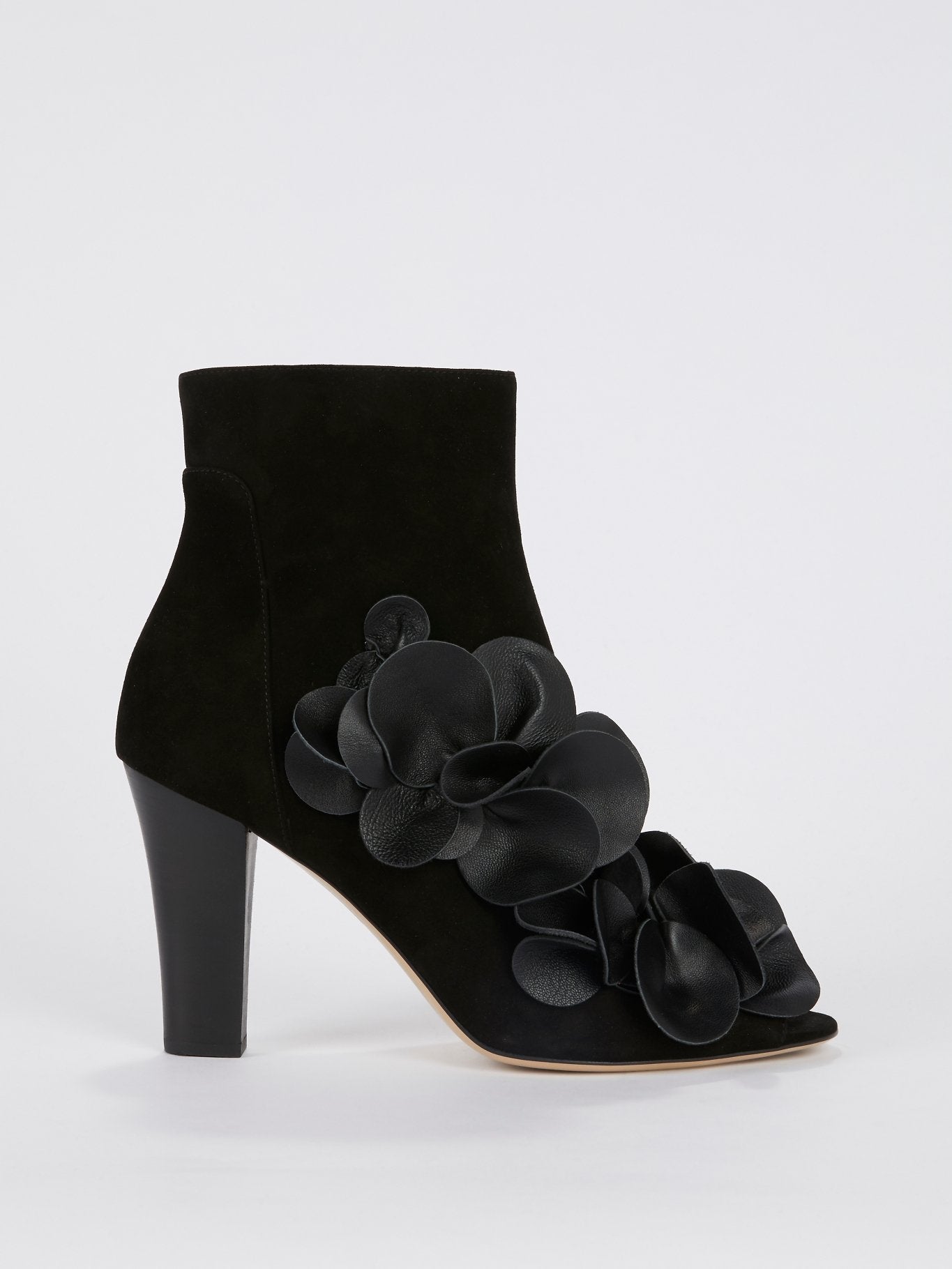 Elegant Black Floral Embroidered Ankle Boots
