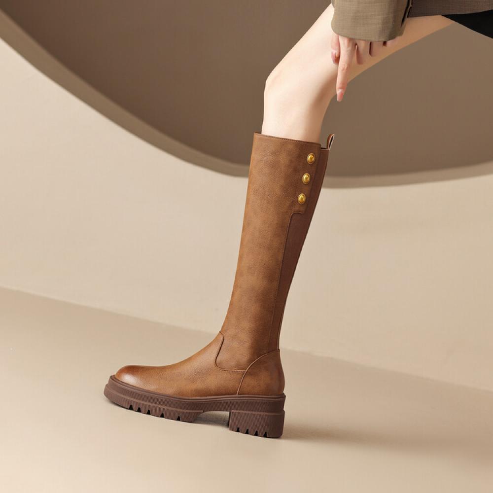 Customized Retro Chunky Heel Boots with Rivets