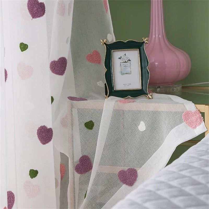 Elegant 3D Embroidered Heart Voile Curtains for Kids