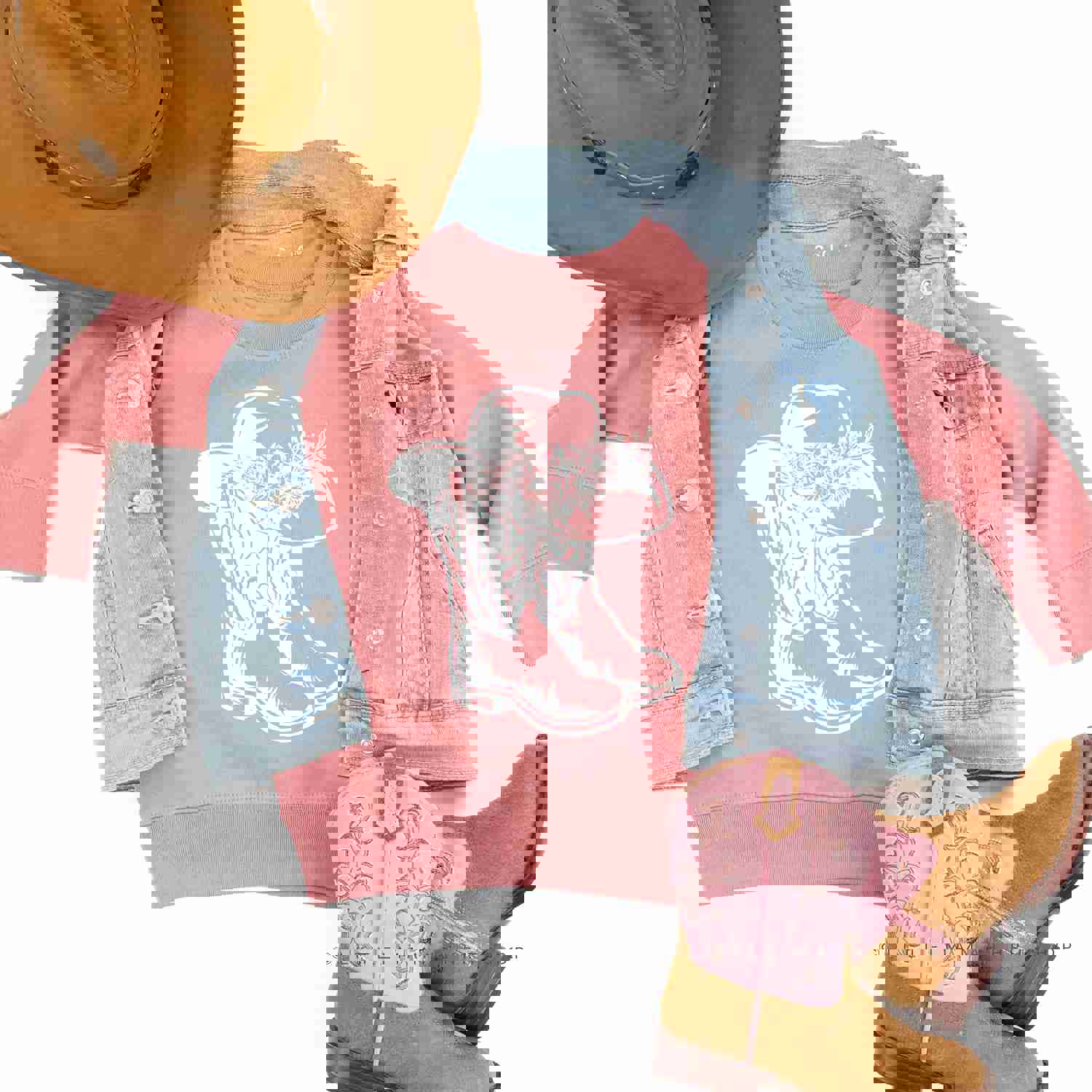 Cowgirl Boots w/ Hat and Flowers - Child Unisex Crewneck Sweatshirt