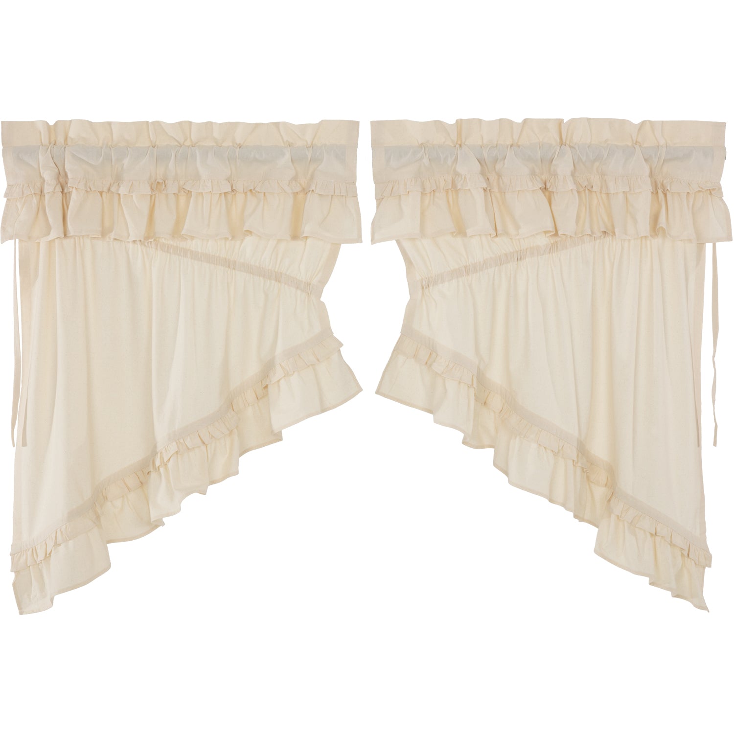 Elegant Muslin Ruffle Prairie Swag Curtains, Set of 2, 36x36