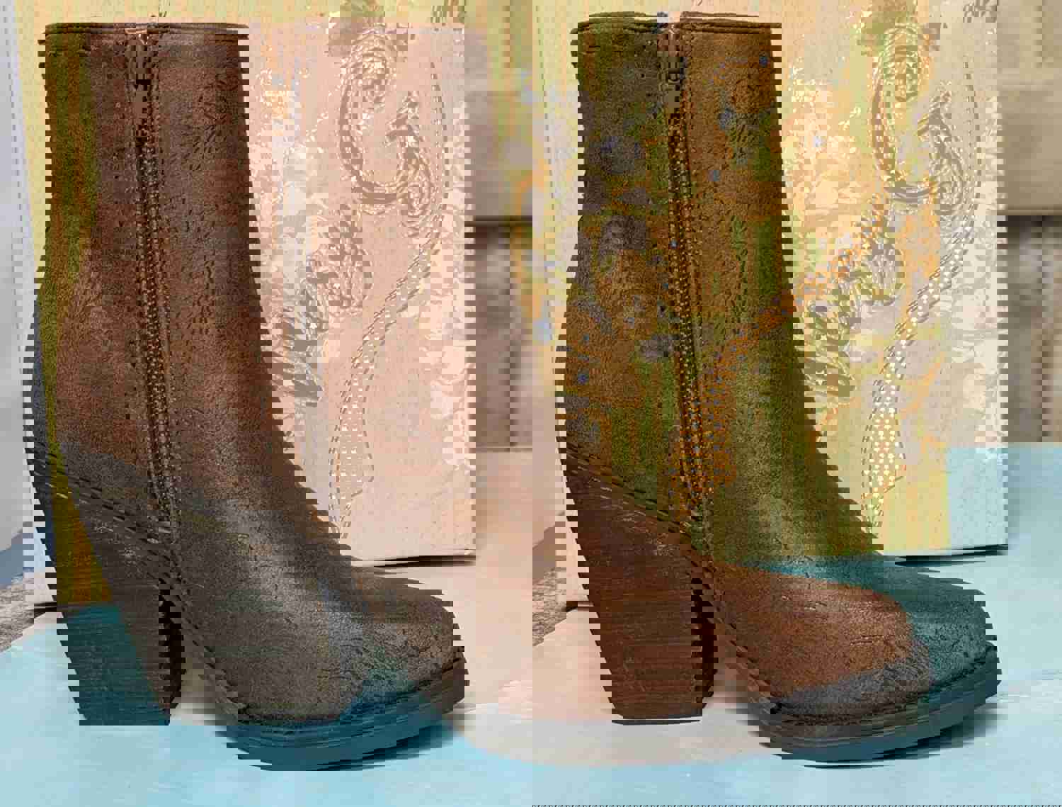Very G Women's Sophia Tan Western Boots with Floral Embroidery