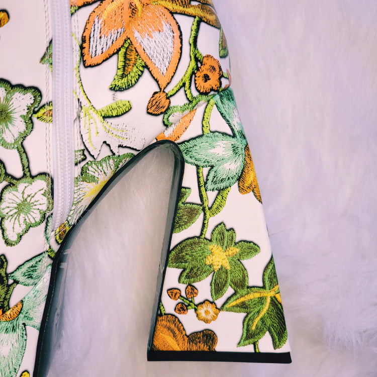 Personalized 70s-Inspired Flower Power Platform Ankle Boots