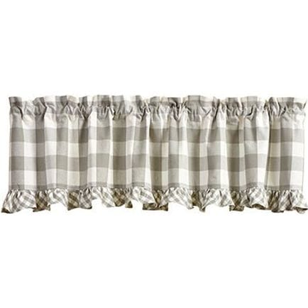 Elegant Dove Gray Ruffled Valance with Wicklow Check Pattern