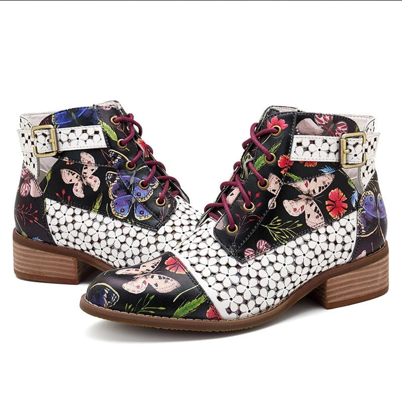 Stylish Floral Embellished Ankle Boots with Rubber Outsole
