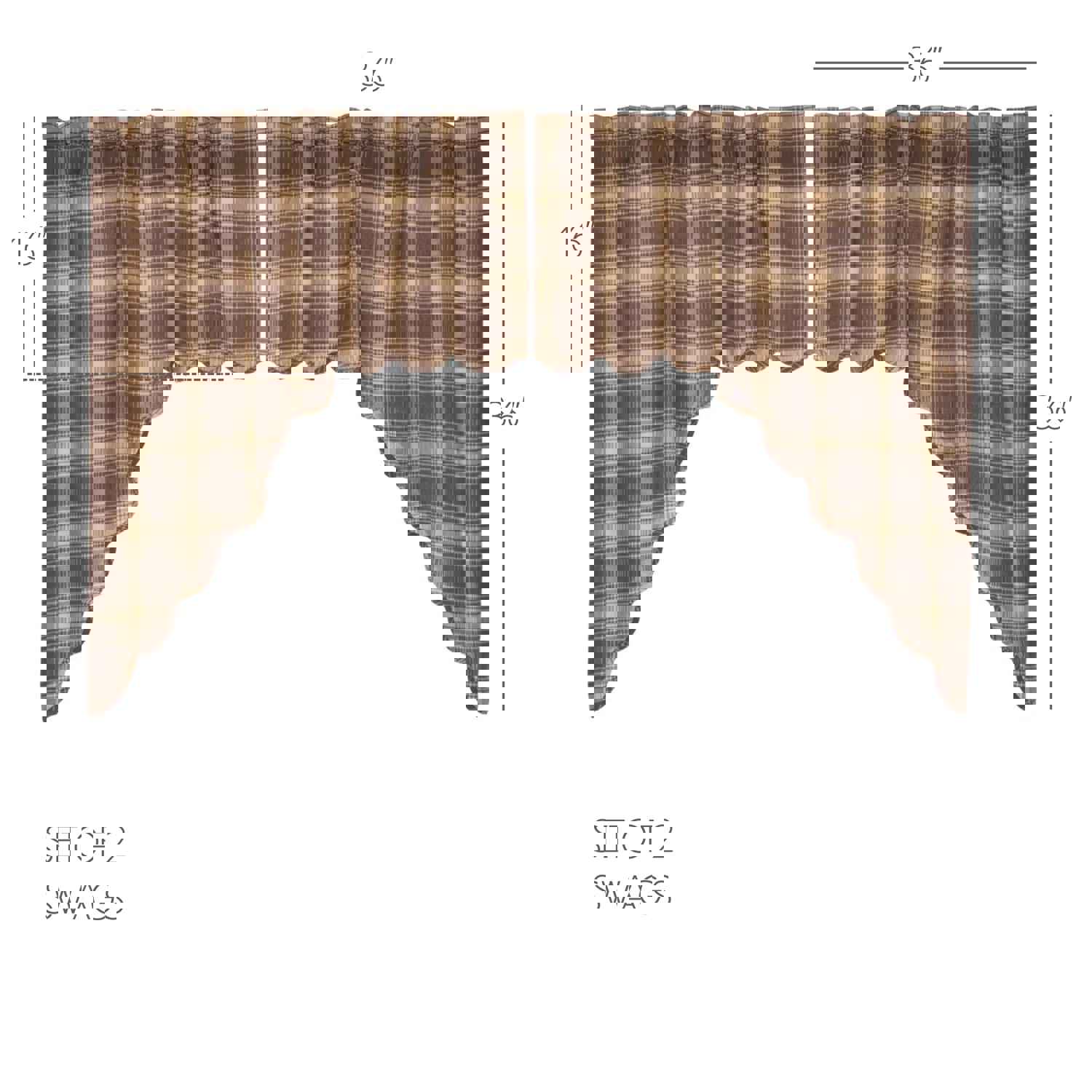 Elegant Rustic Window Swag Set with Traditional Plaid Pattern