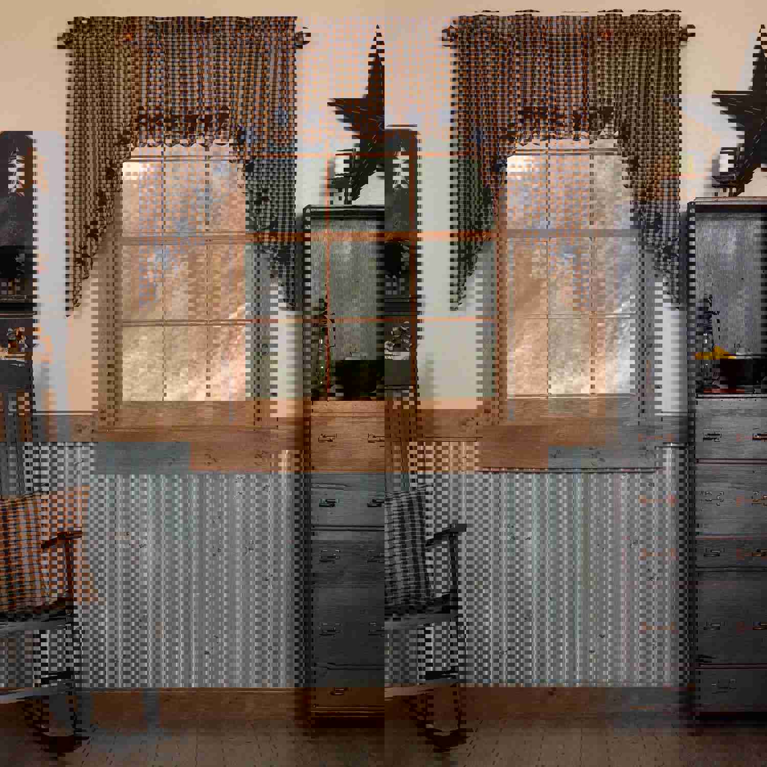 Navy Star Scalloped Lined Swag Curtains Set