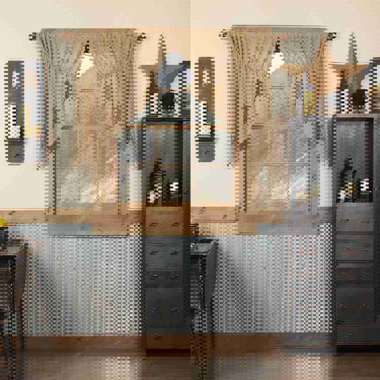 Stratton Burlap Star Prairie Swag Curtains Set