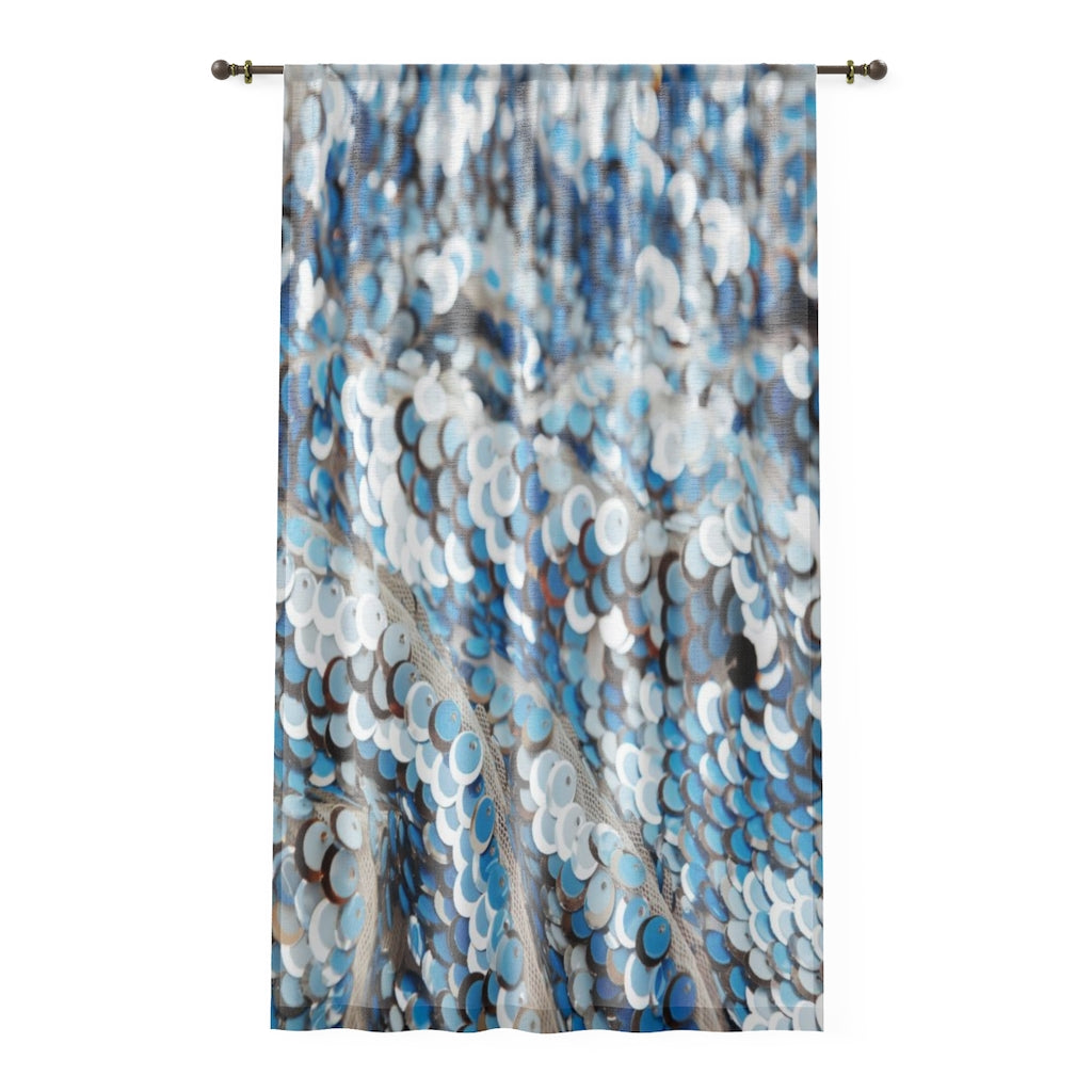 Elegant Blue Wave Sequin Sheer Window Curtain