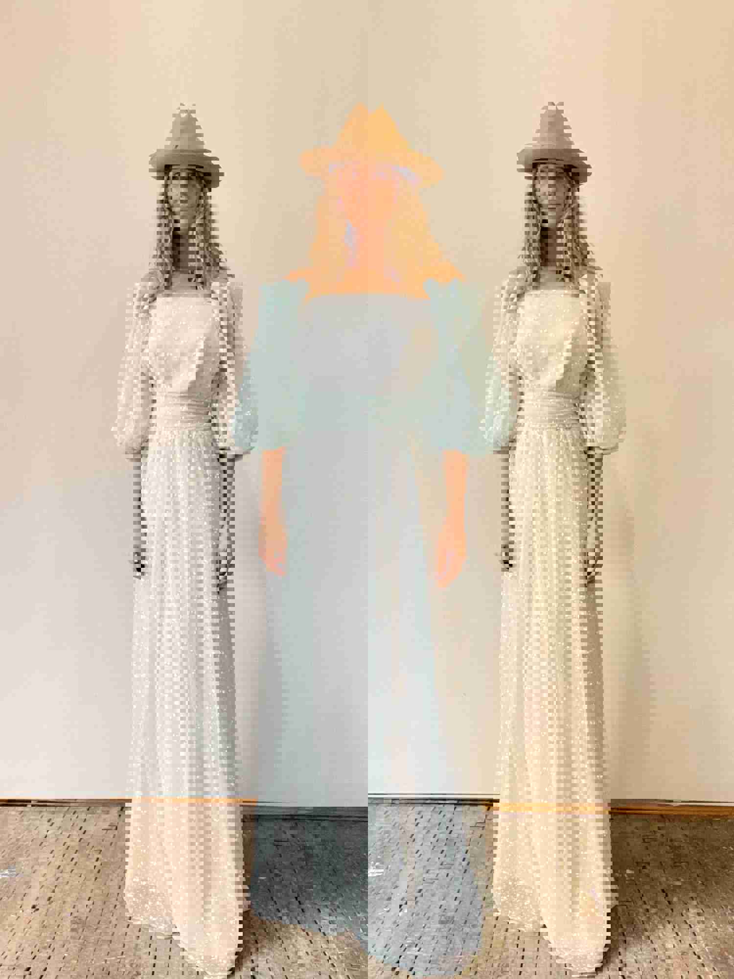 Vintage 50s/60s Chiffon Flocked Floral Dress with Curtain Sleeves