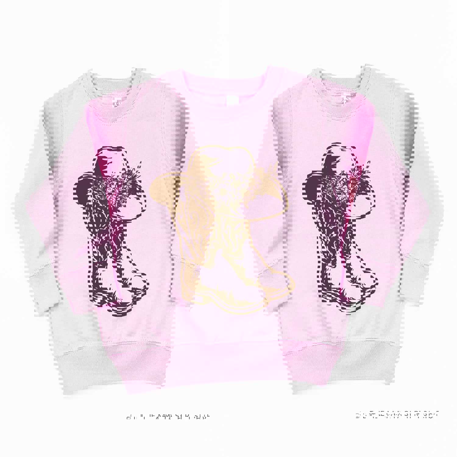 Cowgirl Boots w/ Hat and Flowers - Child Unisex Crewneck Sweatshirt