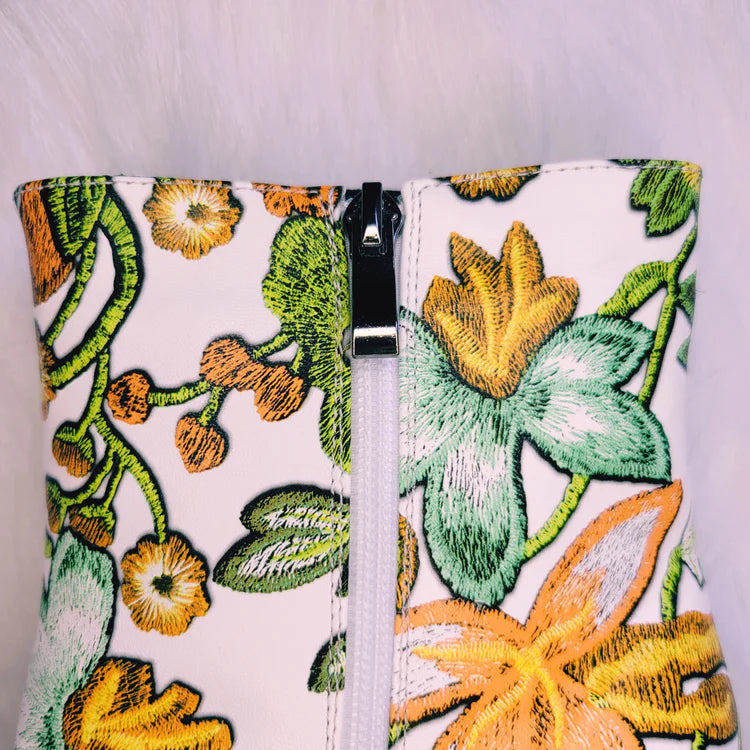 Personalized 70s-Inspired Flower Power Platform Ankle Boots