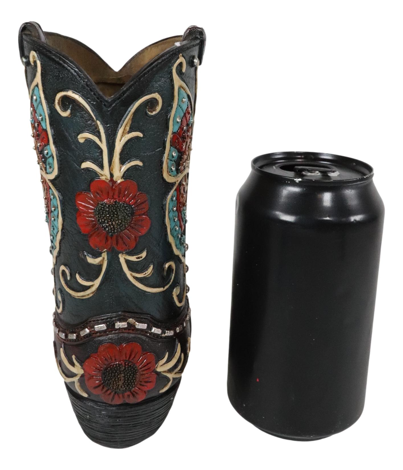 Western-Inspired Turquoise & Brown Tooled Leather Cowboy Boot Decor