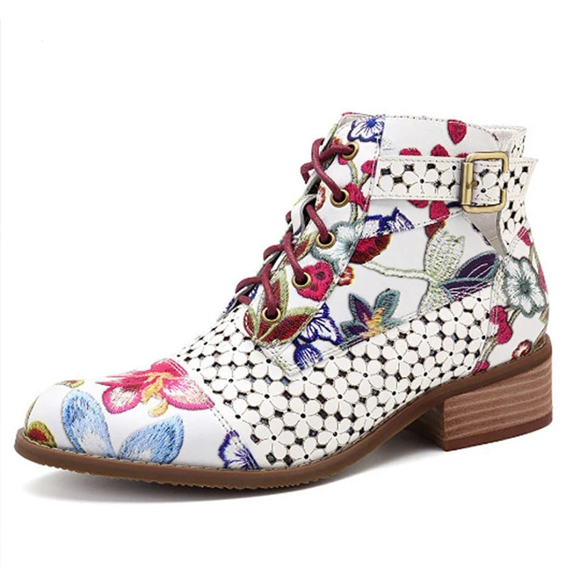 Stylish Floral Embellished Ankle Boots with Rubber Outsole