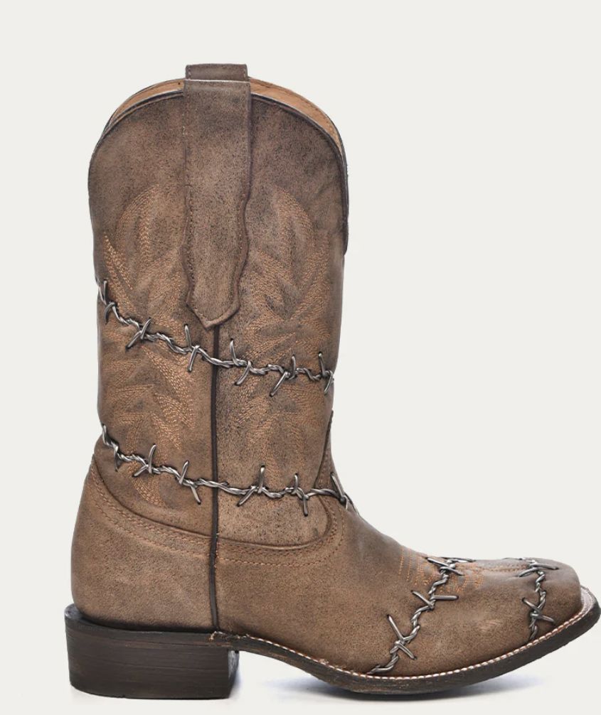 Rugged Edge Cowboy Boots with Barbed Wire Detail