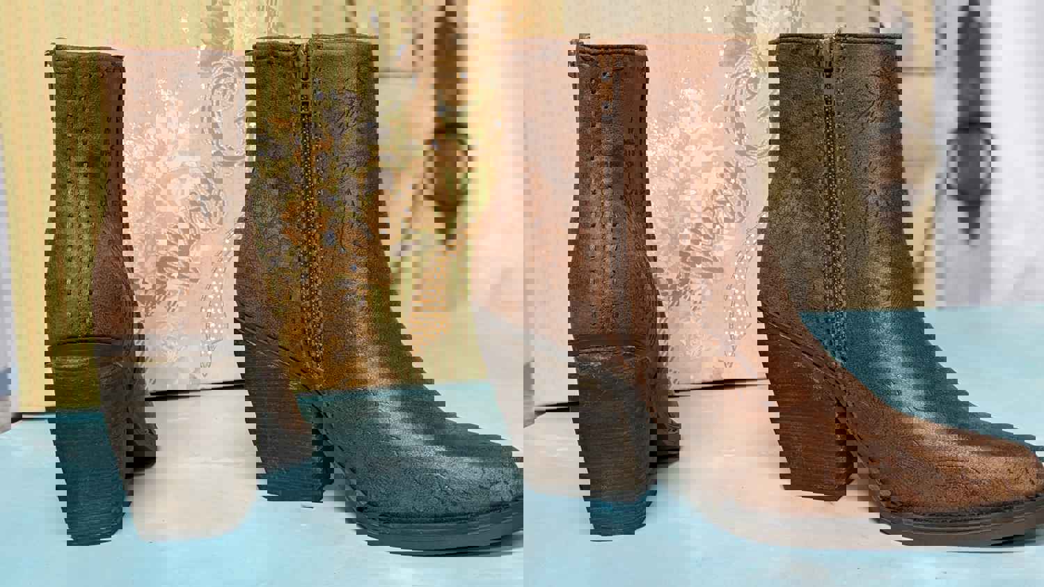 Very G Women's Sophia Tan Western Boots with Floral Embroidery