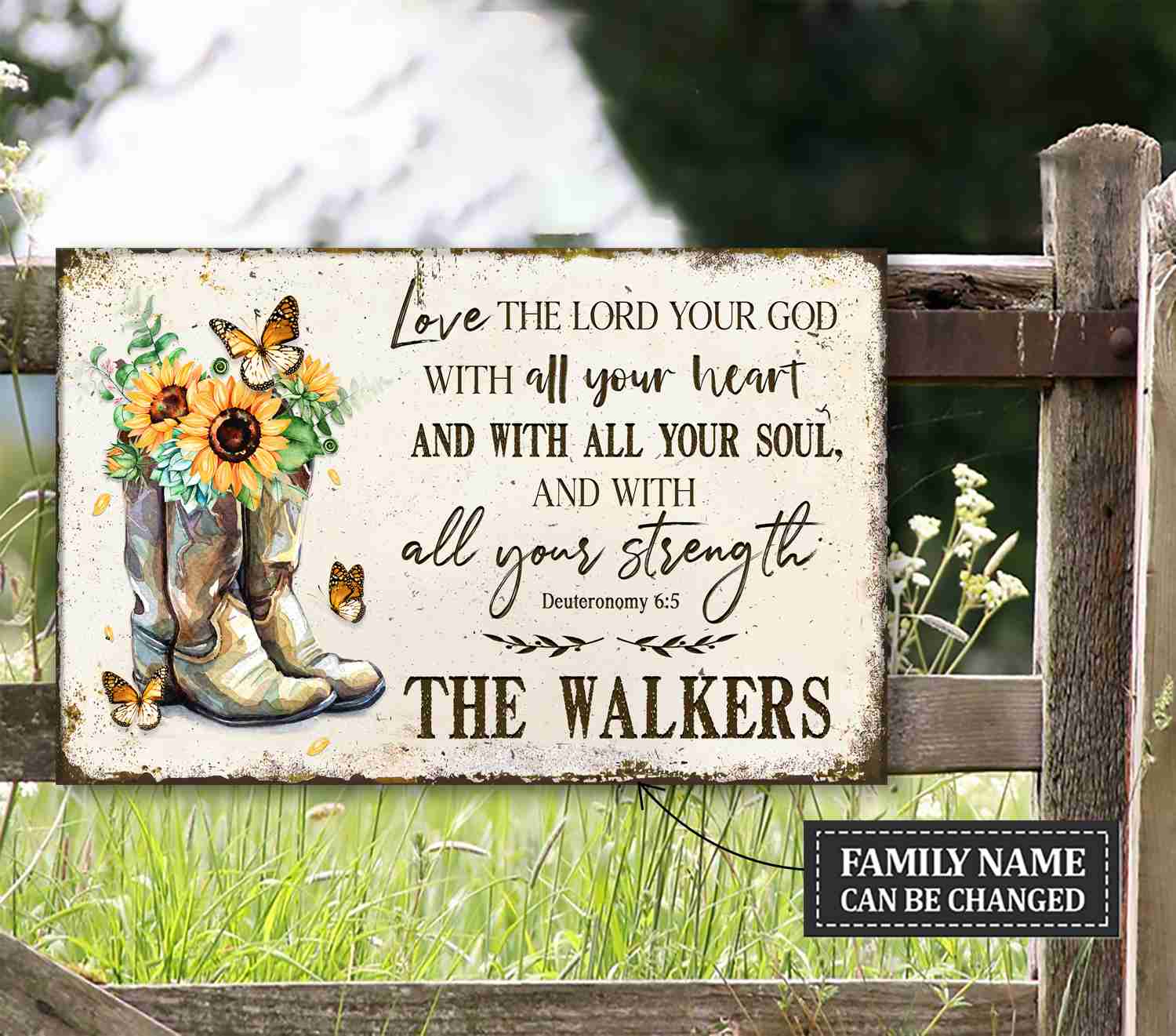 Customized Sunflower The Lord Your God Metal Sign