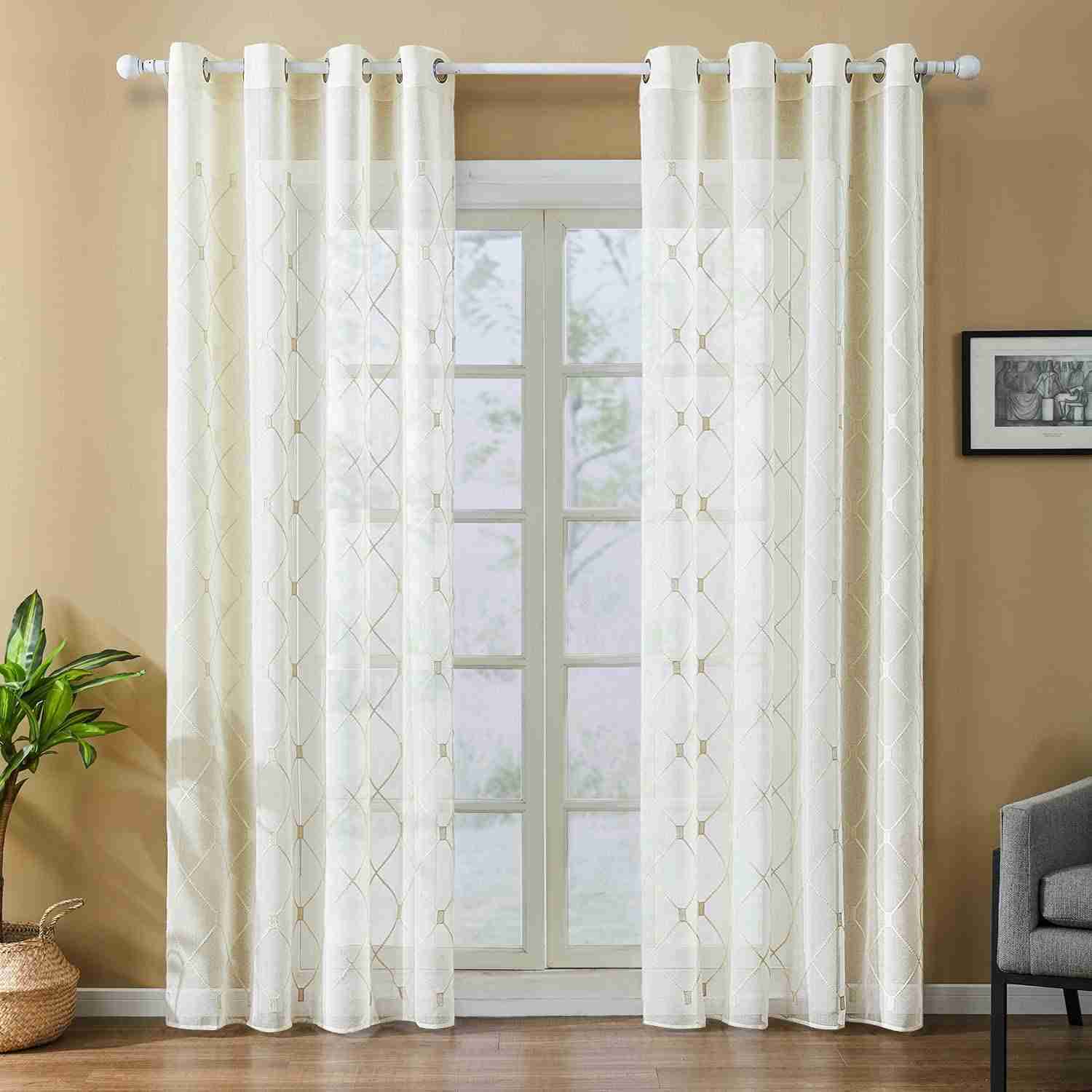 Elegant European Polyester Sheer Curtains with Diamond Embroidery