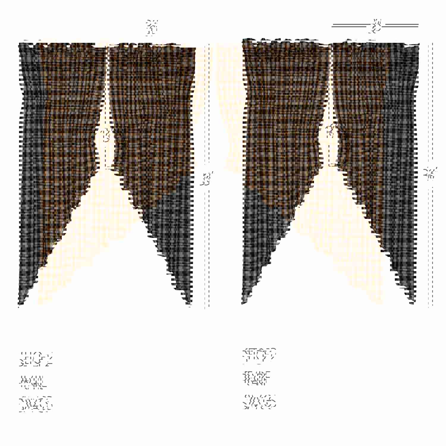 Rustic Country Style Window Swag Set with Black Check