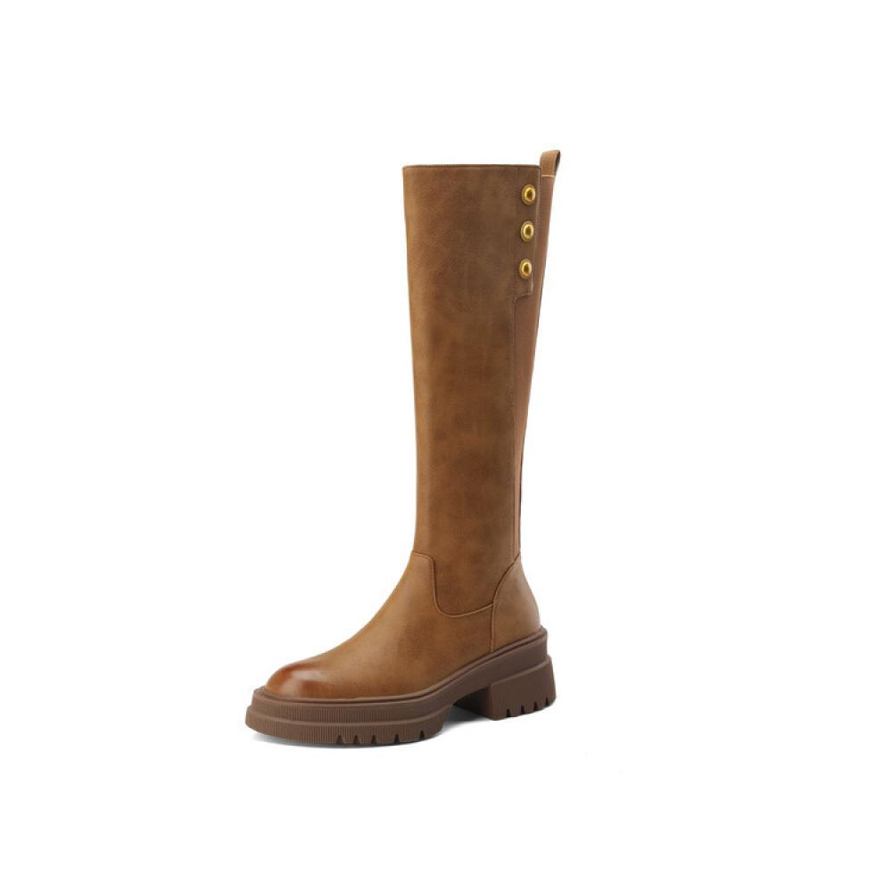 Customized Retro Chunky Heel Boots with Rivets