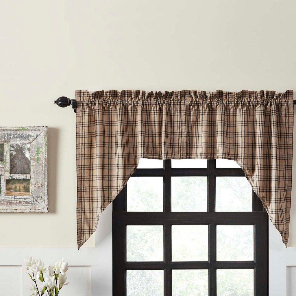 Sawyer Mill Charcoal Plaid Lined Swag Curtains Set