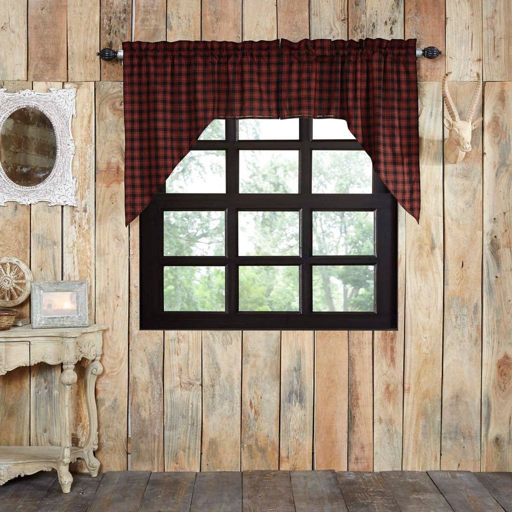 Cumberland Red and Black Plaid Lined Swag Curtains